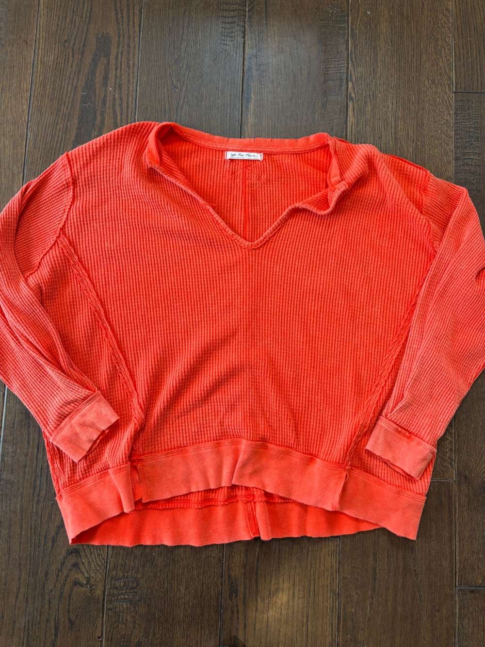 We The Free Red Long Sleeve Waffle Knit Top